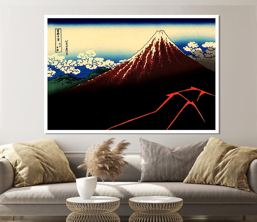 Hokusai Lightning Below The Summit Print Poster Wall Art