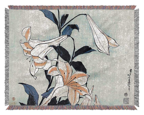 Hokusai Lilies Woven Blanket