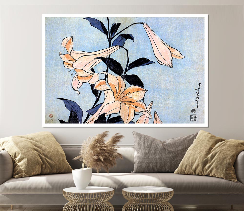 Hokusai Lilies Print Poster Wall Art