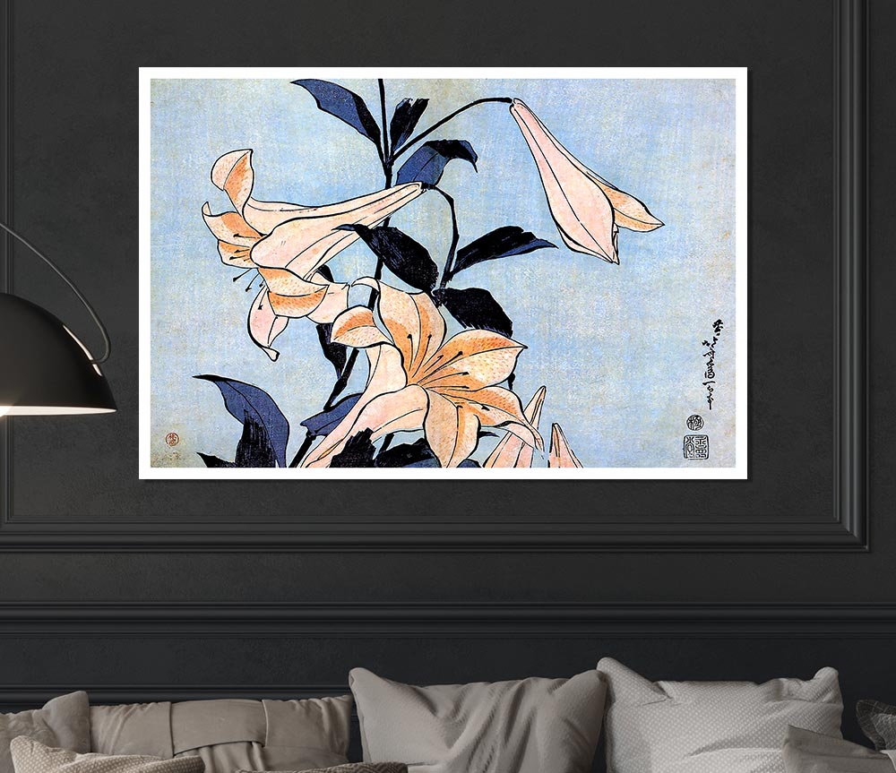 Hokusai Lilies Print Poster Wall Art