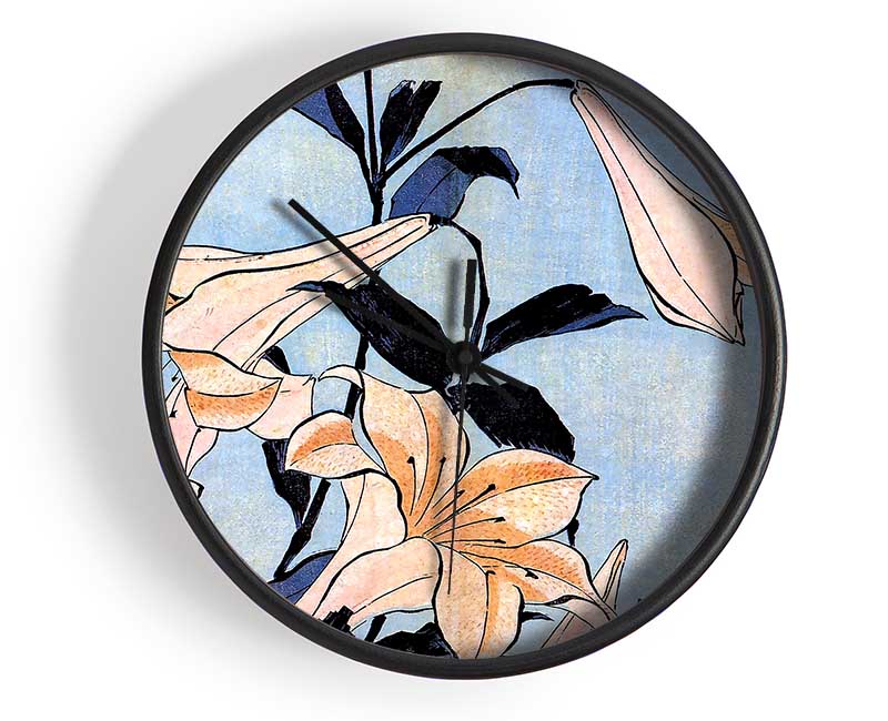 Hokusai Lilies Clock - Wallart-Direct UK