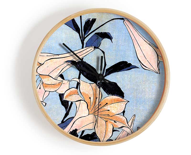 Hokusai Lilies Clock - Wallart-Direct UK