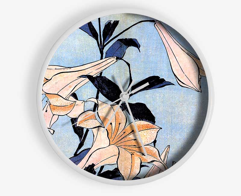 Hokusai Lilies Clock - Wallart-Direct UK