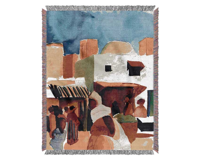 August Macke Market In Algier Woven Blanket