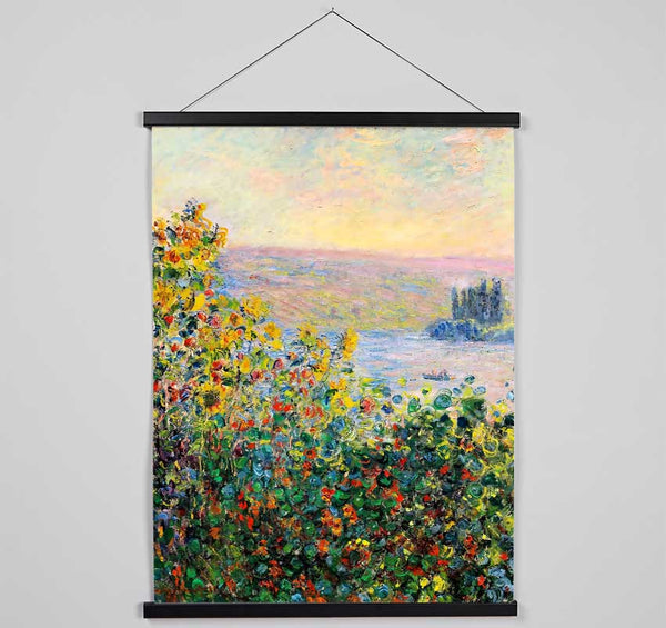 Monet Flower Beds At Vetheuil Hanging Poster - Wallart-Direct UK