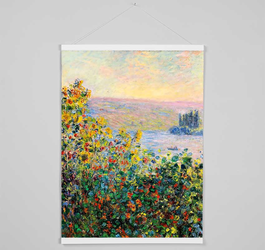 Monet Flower Beds At Vetheuil Hanging Poster - Wallart-Direct UK