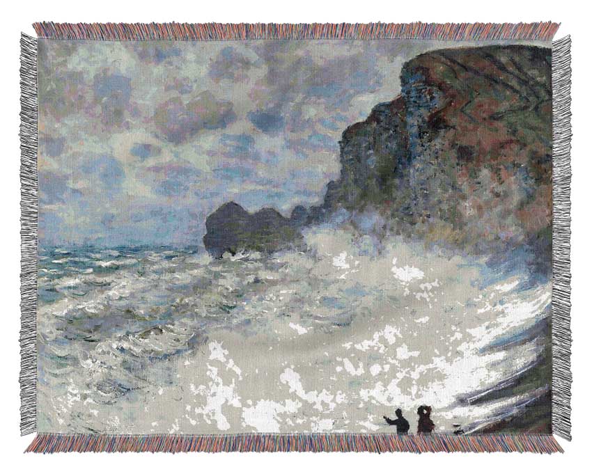 Monet Rough Weather At Etretat Woven Blanket