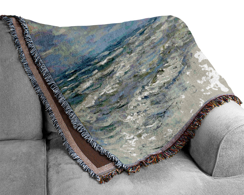 Monet Rough Weather At Etretat Woven Blanket