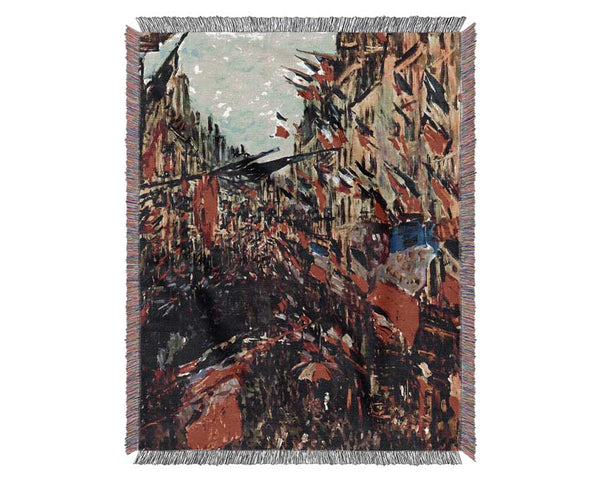 Monet Rue Staint Denis At The National Holiday Woven Blanket