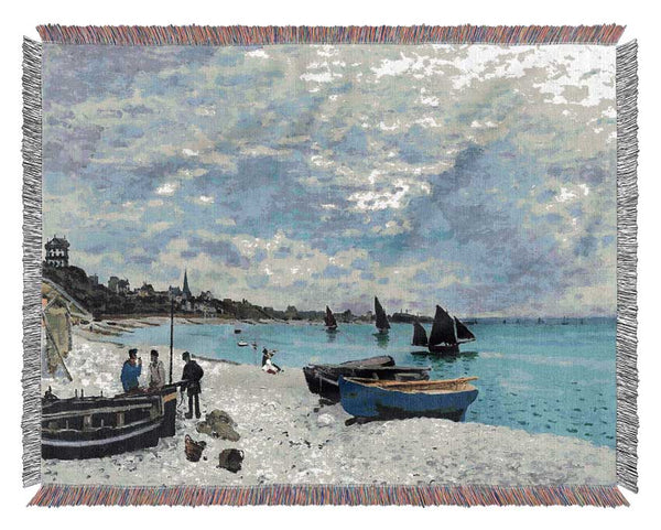 Monet The Beach At Sainte-Adresse Woven Blanket