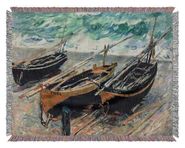 Monet Three Fishing Boats Woven Blanket