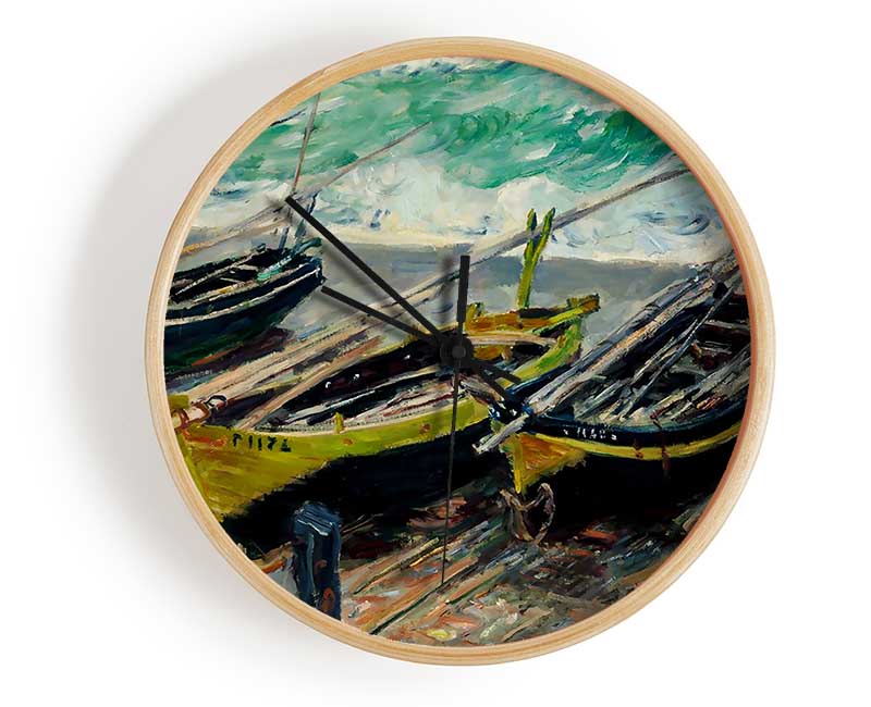 Monet Three Fishing Boats Clock - Wallart-Direct UK