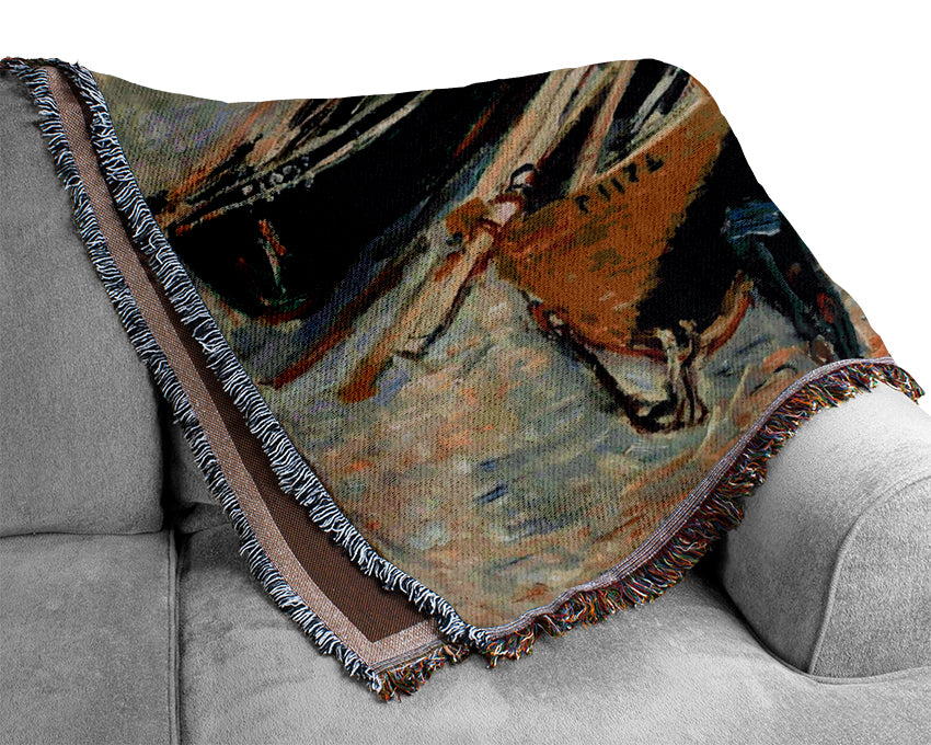 Monet Three Fishing Boats Woven Blanket