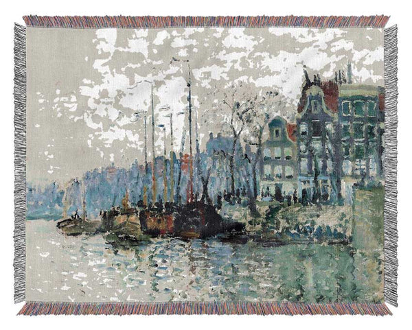 Monet View Of The Kromme Waal In Amsterdam Woven Blanket