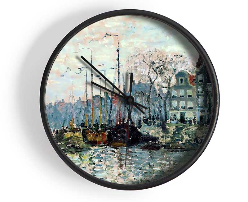 Monet View Of The Kromme Waal In Amsterdam Clock - Wallart-Direct UK