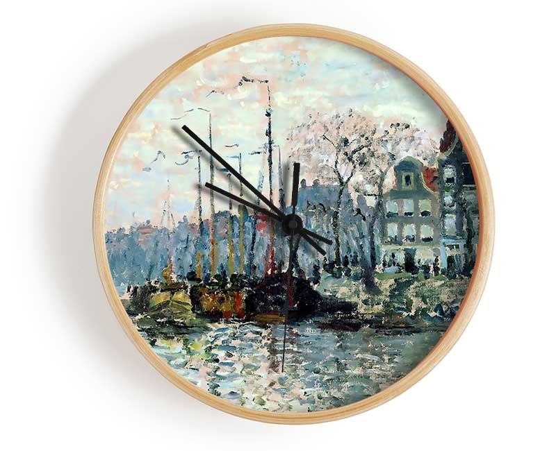 Monet View Of The Kromme Waal In Amsterdam Clock - Wallart-Direct UK