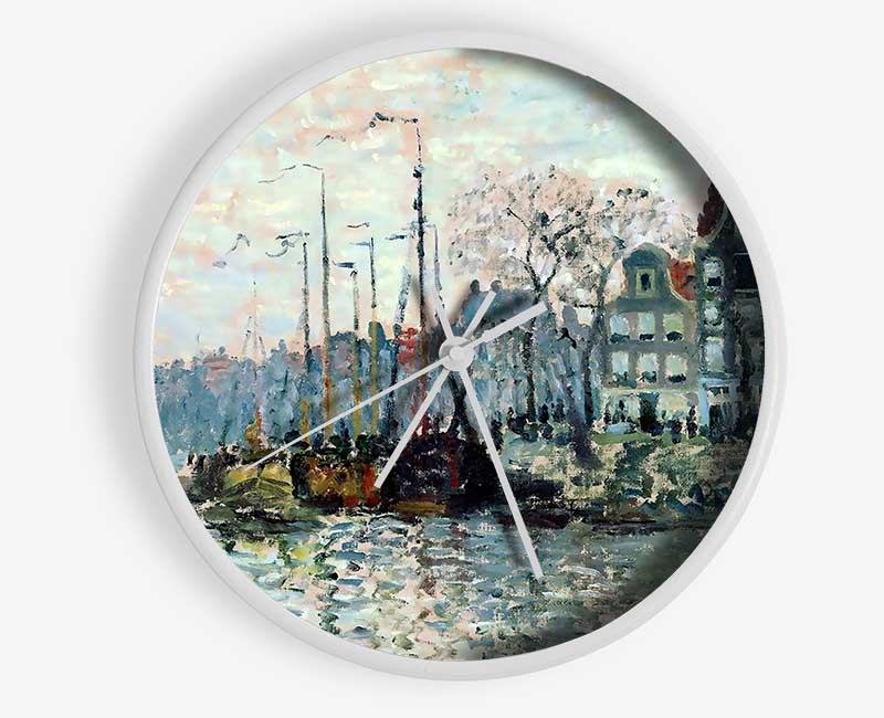 Monet View Of The Kromme Waal In Amsterdam Clock - Wallart-Direct UK