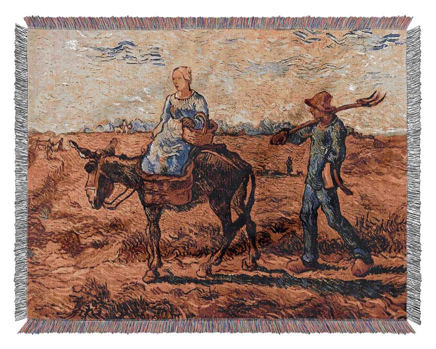 Van Gogh Morning Peasant Couple Going To Work Woven Blanket