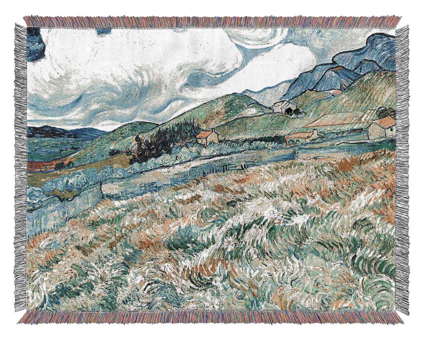 Van Gogh Mountain Landscape Behind The Hospital Saint-Paul Woven Blanket