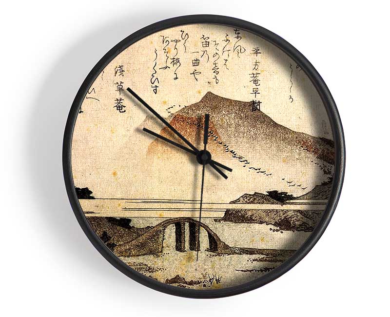 Hokusai Mountain Landscape With A Bridge Clock - Wallart-Direct UK