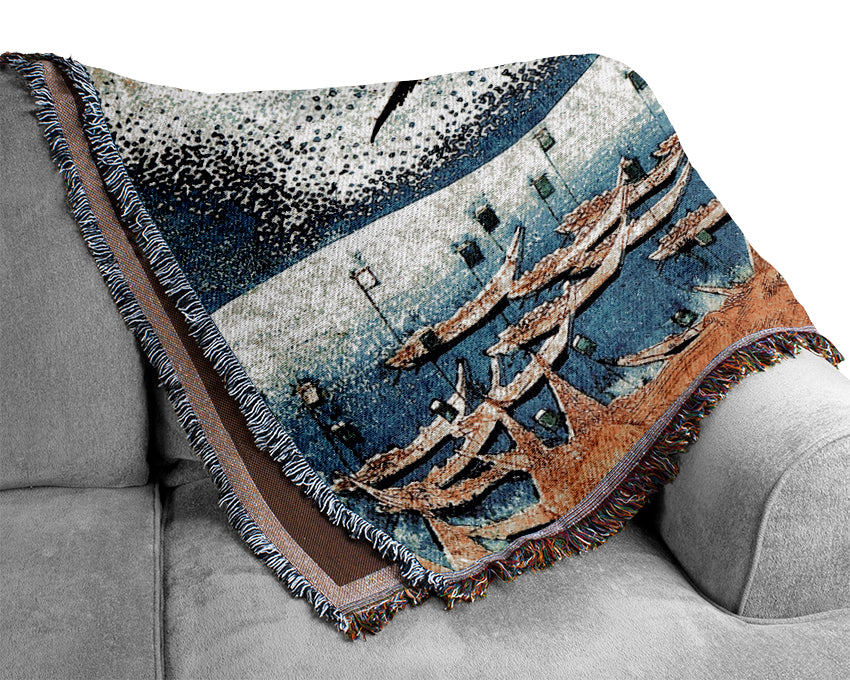 Hokusai Ocean Landscape And Whale Woven Blanket