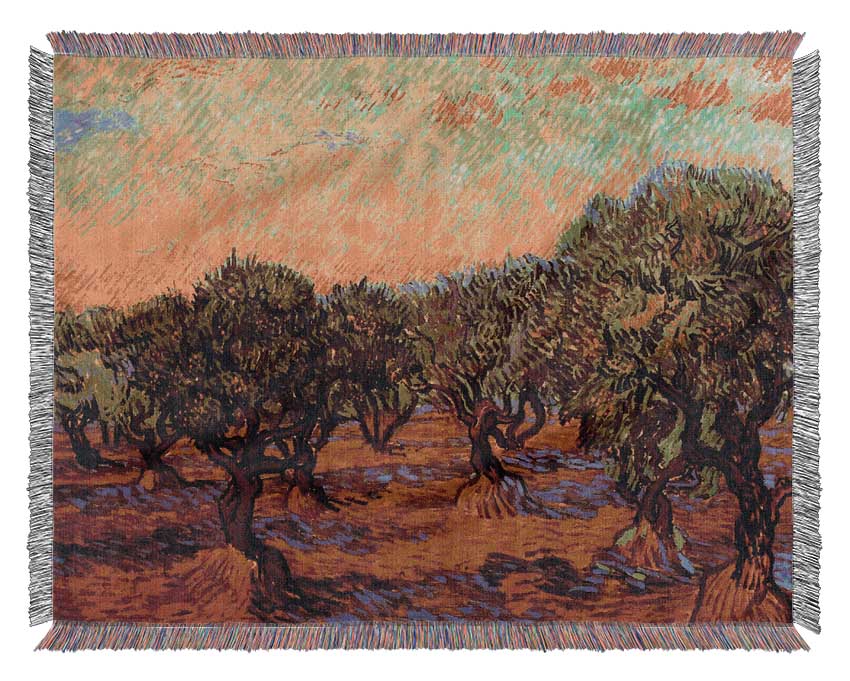 Van Gogh Olive Grove Orange Sky Woven Blanket