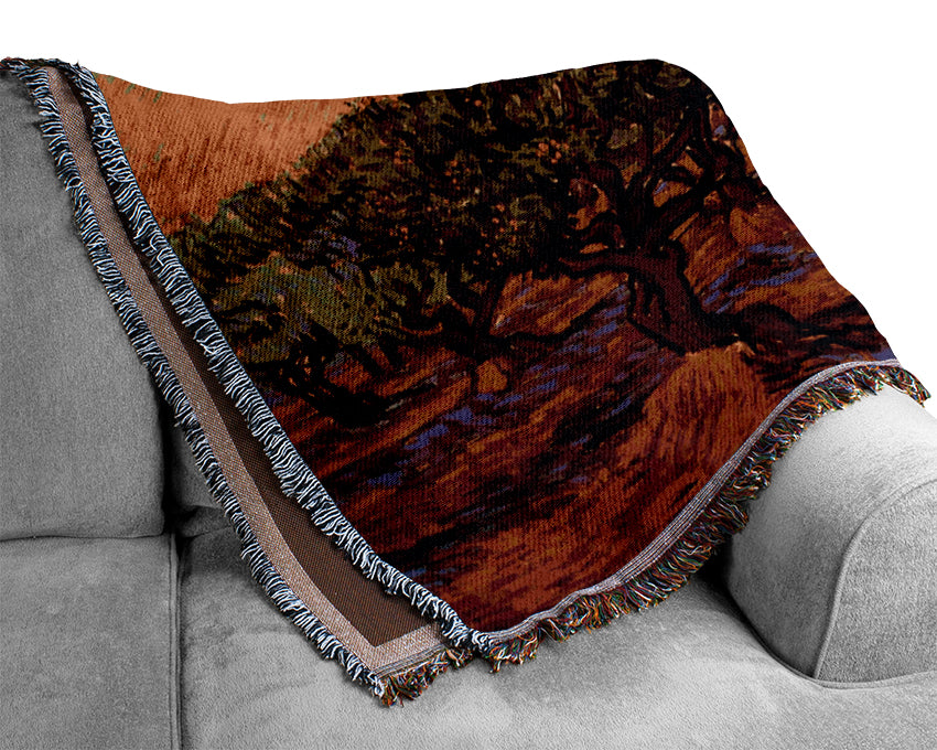 Van Gogh Olive Grove Orange Sky Woven Blanket