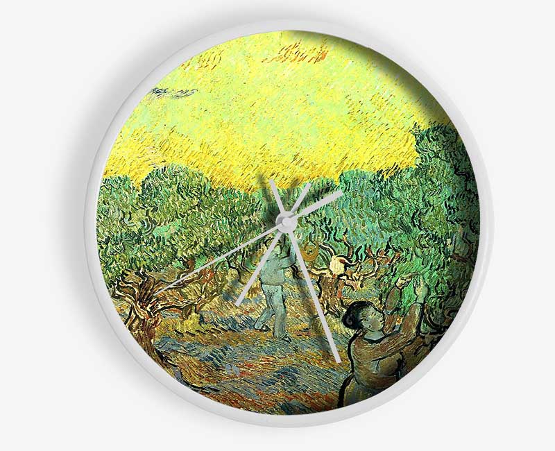 Van Gogh Olive Pickers In A Grove Clock - Wallart-Direct UK