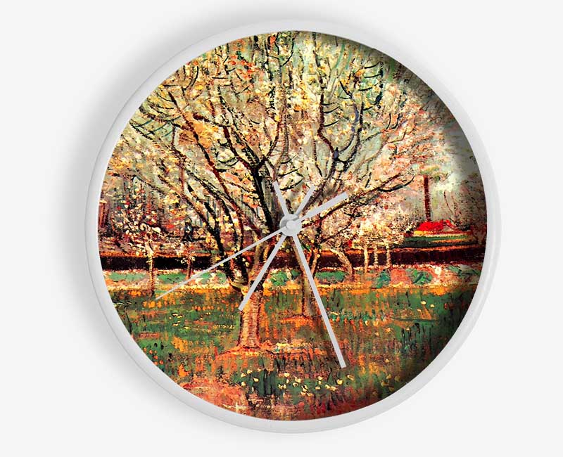 Van Gogh Orchard In Blossom Plum Trees Clock - Wallart-Direct UK