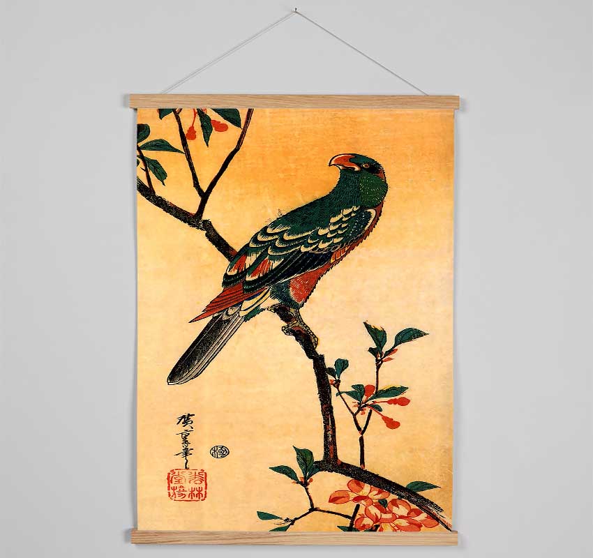 Hiroshige Parrot On A Blooming Branch Hanging Poster - Wallart-Direct UK