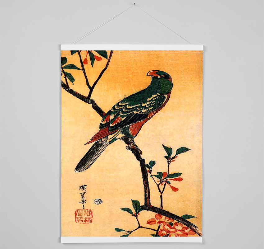 Hiroshige Parrot On A Blooming Branch Hanging Poster - Wallart-Direct UK