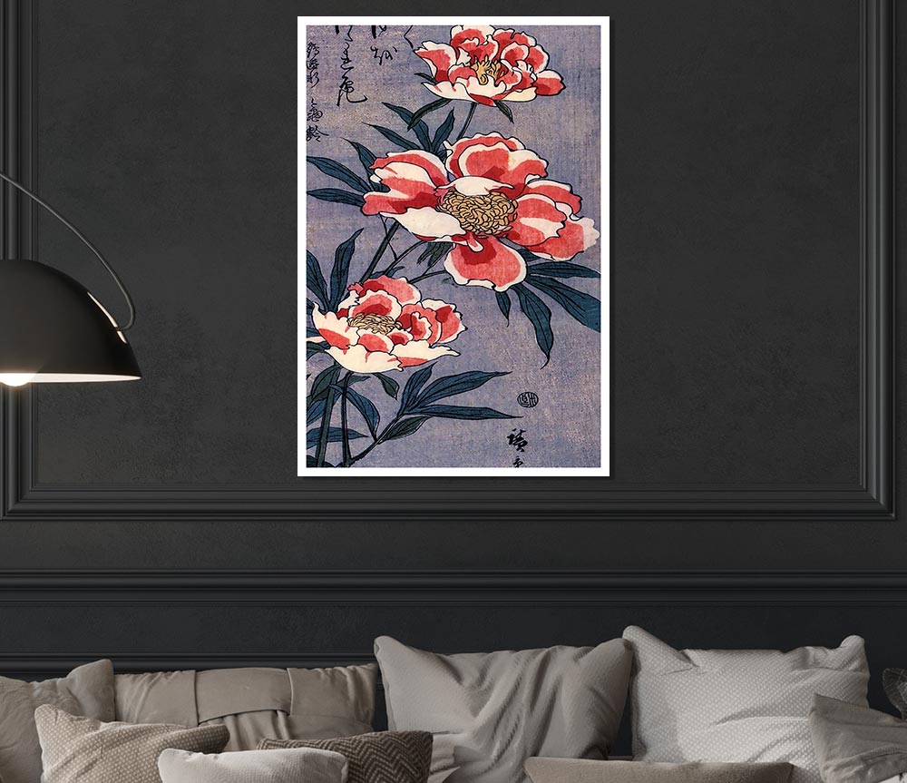 Hiroshige Peonies Print Poster Wall Art