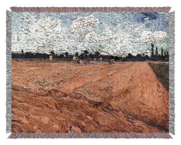 Van Gogh Ploughed Field Woven Blanket