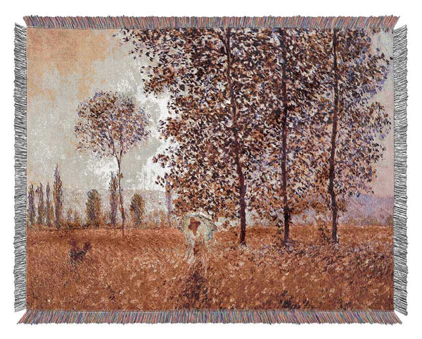 Monet Poplars In The Sunlight Woven Blanket