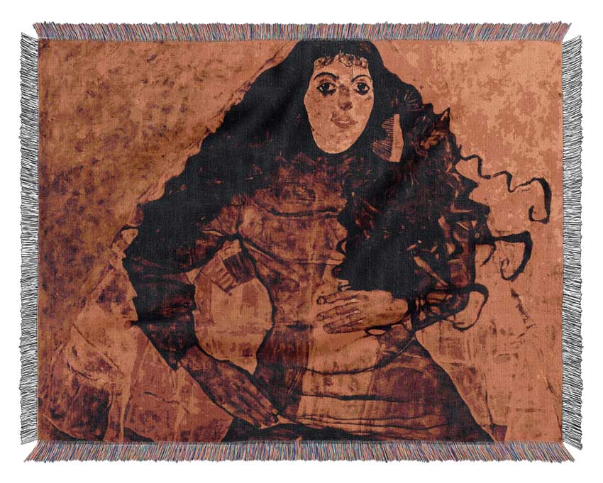 Schiele Portrait Of Trude Engel Woven Blanket