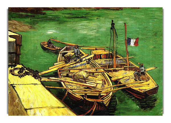 Quay With Men Unloading Sand Barges By Van Gogh