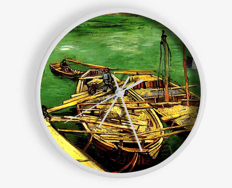 Van Gogh Quay With Men Unloading Sand Barges Clock - Wallart-Direct UK