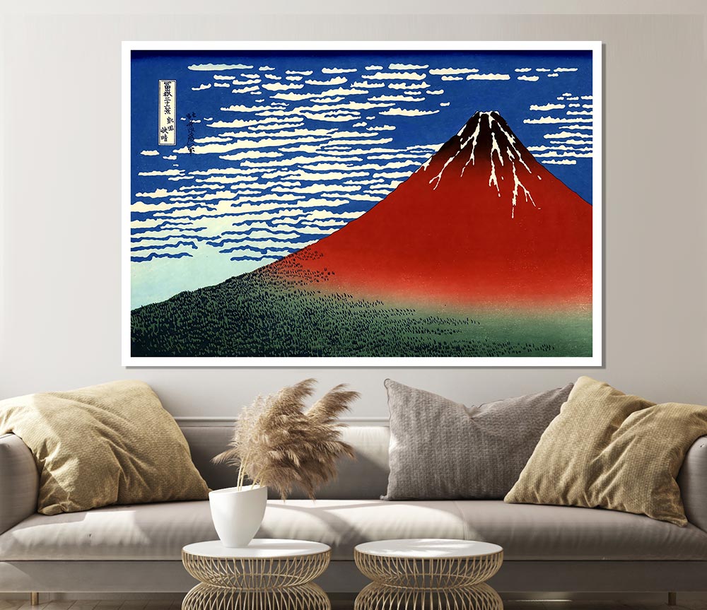 Hokusai Red Southern Wind On Fiji On A Clear Morning Print Poster Wall Art