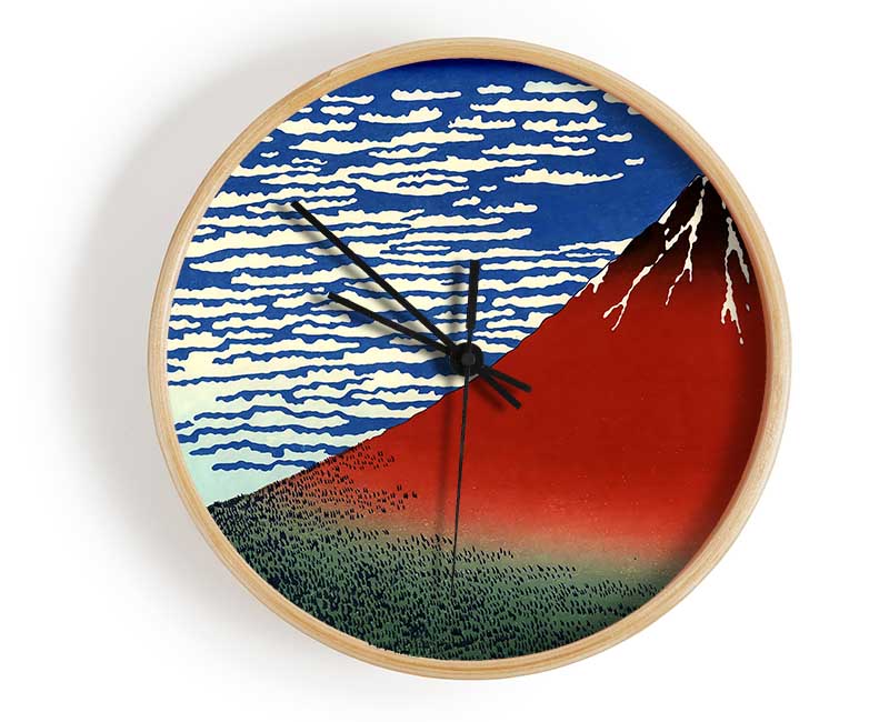 Hokusai Red Southern Wind On Fiji On A Clear Morning Clock - Wallart-Direct UK