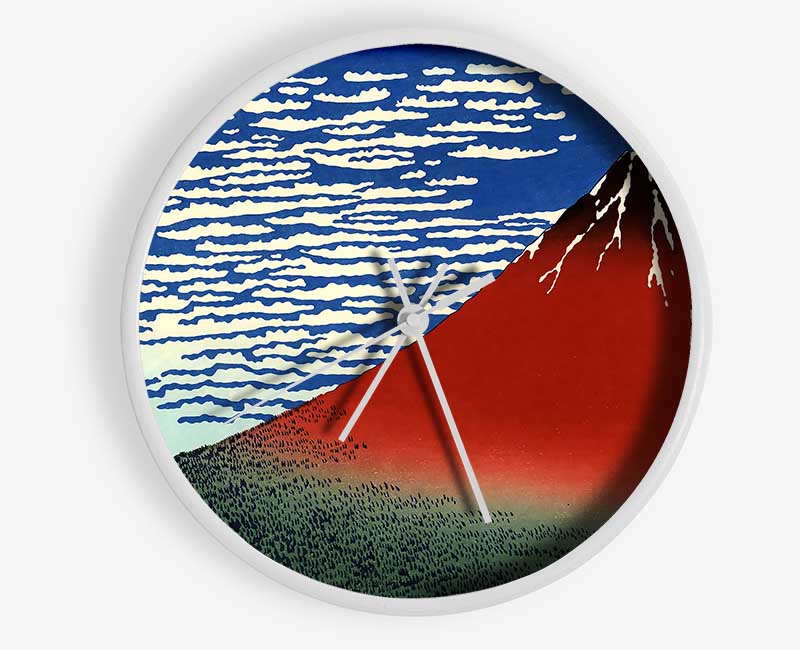 Hokusai Red Southern Wind On Fiji On A Clear Morning Clock - Wallart-Direct UK