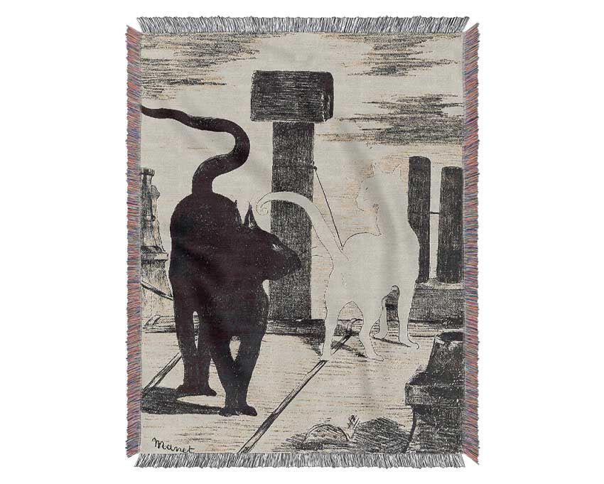 Manet Rendevouz Of Cats Woven Blanket