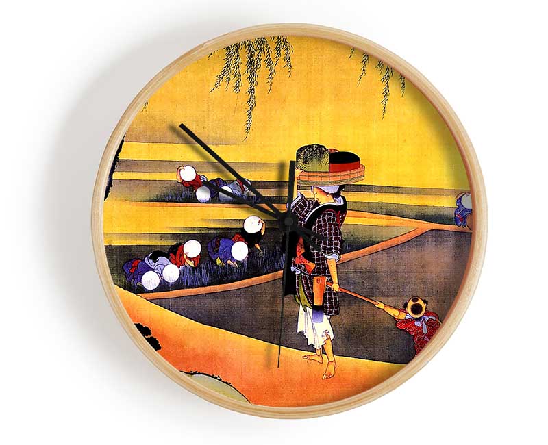 Hokusai Rice Fields Clock - Wallart-Direct UK