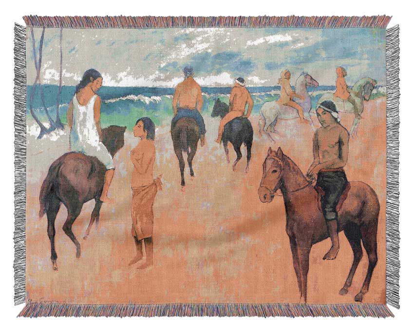 Gauguin Riding On The Beach Woven Blanket