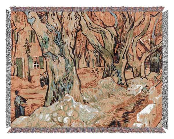 Van Gogh Road Workers On The Boulevard Victor Hugo In Saint-Remy Woven Blanket