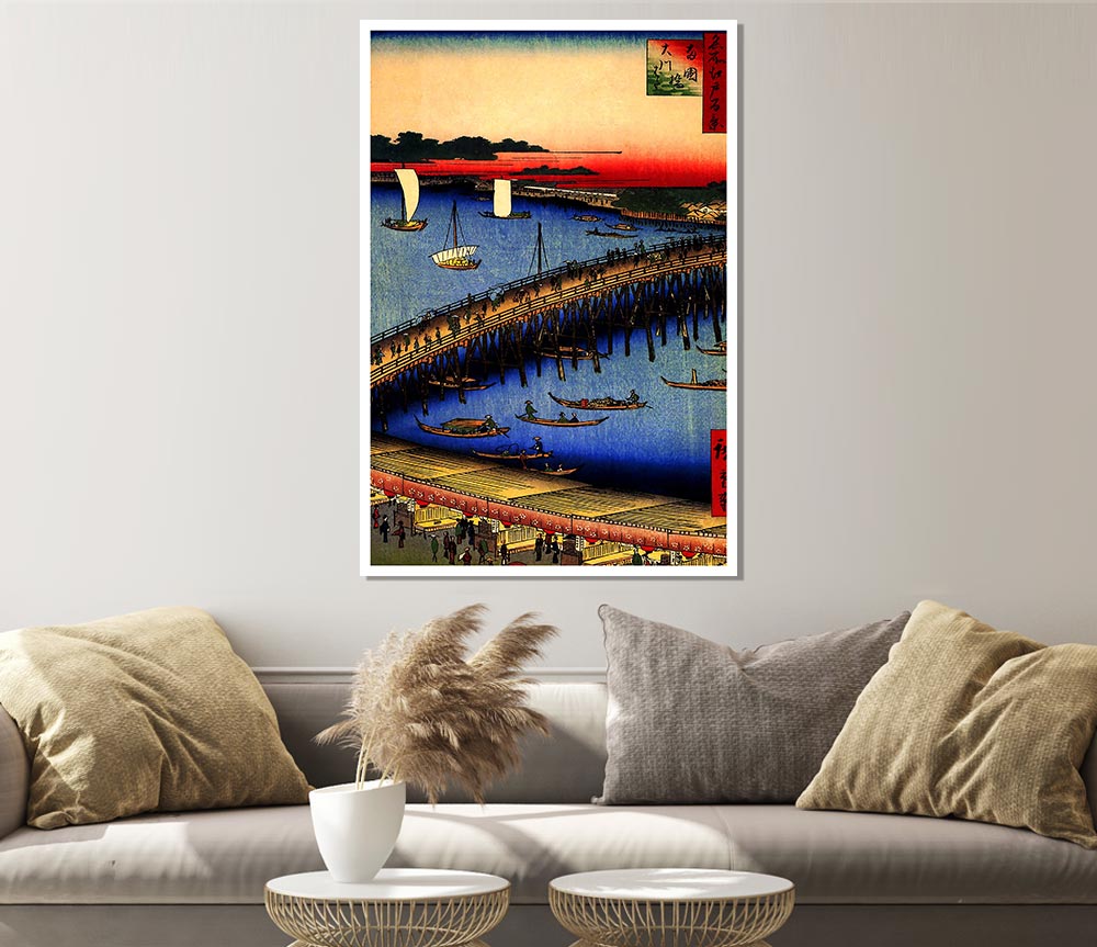 Hiroshige Ryogoku Bridge And The Great Riverbank Print Poster Wall Art