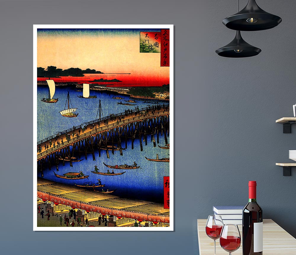 Hiroshige Ryogoku Bridge And The Great Riverbank Print Poster Wall Art