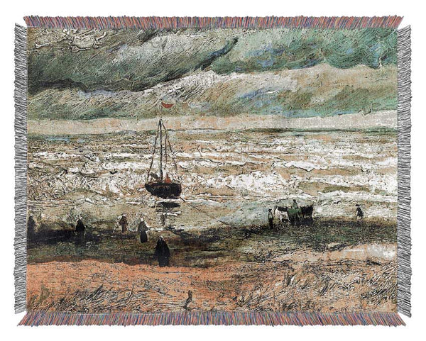 Van Gogh Scheveningen Beach In Stormy Weather Woven Blanket