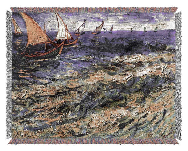 Van Gogh Seascape At Saintes-Maries Woven Blanket