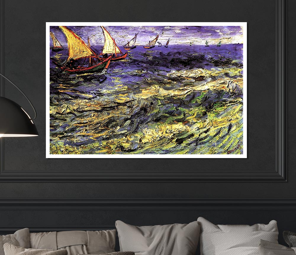 Van Gogh Seascape At Saintes Maries Print Poster Wall Art