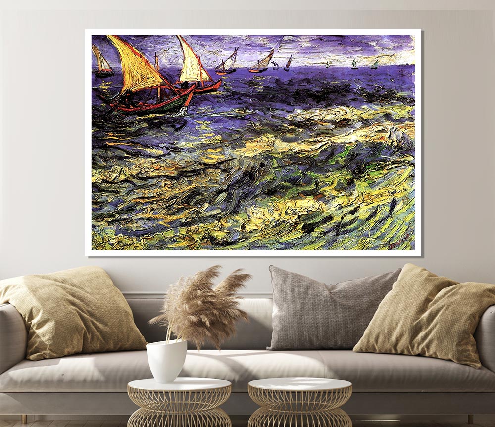 Van Gogh Seascape At Saintes Maries Print Poster Wall Art